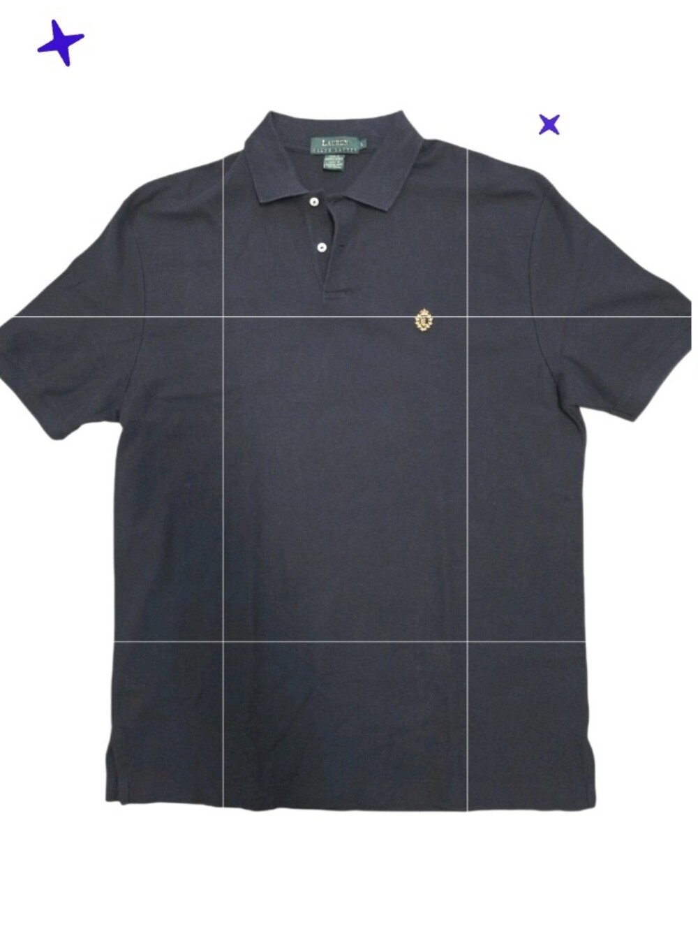 Lauren Ralph Lauren Navy Blue Polo Shirt Gold Crest Embroidery Size Large - Picture 8 of 8